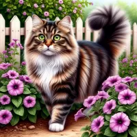 Пазл Кот в саду