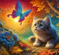 Пазл Котенок и бабочка