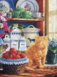 Пазл Котенок и клубника