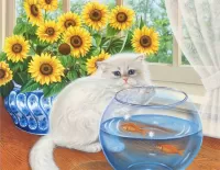 Пазл Котенок и рыбки
