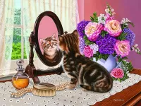 Пазл Котенок и зеркало