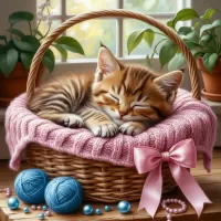 Пазл Котенок в корзине