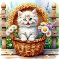 Пазл Котенок в корзинке