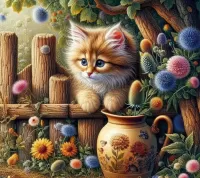 Пазл Котенок в саду