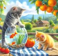Пазл Котята и золотые рыбки