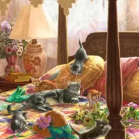 Пазл Котята на кровати