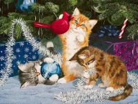 Пазл Котята под елкой