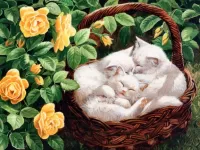Пазл Котята в корзинке