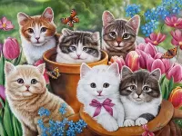 Пазл Котята в саду