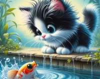 Пазл Котёнок и рыбка