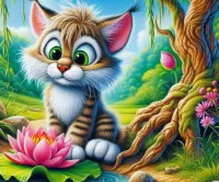 Пазл Котёнок и цветок