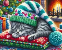 Пазл Котёнок в шапке