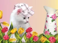 Пазл Котёнок в цветах 