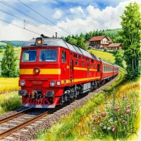 Пазл Красный тепловоз