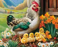 Пазл Курица с цыплятами