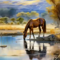 Пазл Лошадь на водопое