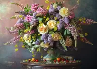 Пазл Люпины и розы