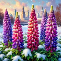 Пазл Люпины под снегом