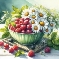 Пазл Малина и ромашки