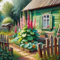Пазл Мальвы под окном