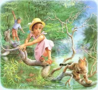 Пазл Девочка и кошка 