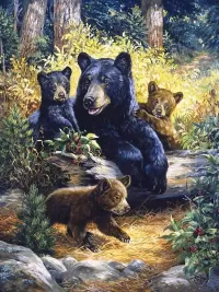 Пазл Медведи в малиннике