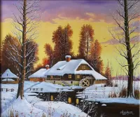 Пазл Мельница зимой