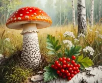 Пазл Мухомор и рябина 