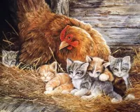 Пазл Наседка с котятами