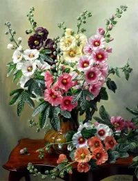 Пазл Натюрморт с мальвами