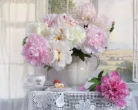 Пазл Натюрморт с пионами