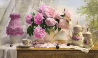 Пазл Натюрморт с пионами