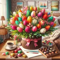 Пазл Натюрморт с тюльпанами