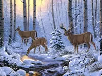 Пазл Олени у ручья