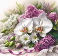 Пазл Орхидея и сирень