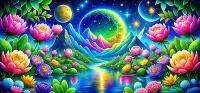 Пазл Озеро ночных цветов