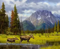 Пазл Пейзаж с лосями