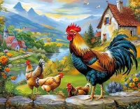 Пазл Петух и курицы 