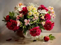 Пазл Пионы и альстромерия
