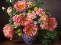 Пазл Пионы и розы