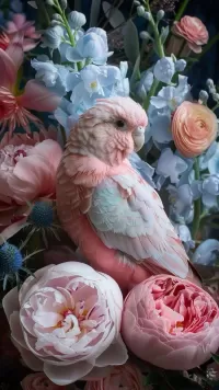 Пазл попугай в цветах 