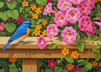 Пазл Птица и петунии