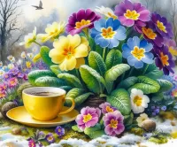 Пазл Разноцветная примула