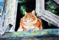Пазл Рыжий кот на окне