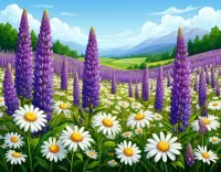 Пазл Ромашки и люпины