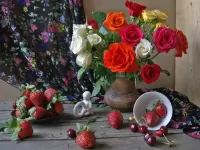 Пазл Розы и клубника 