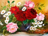 Пазл Розы и ромашки