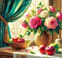 Пазл Розы и яблоки