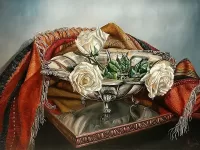 Пазл Розы в серебряной вазе