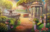Пазл Сад с фонтаном